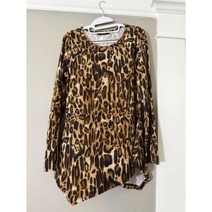 Duyohc Designed by Cinny Leopard Print Asymmetrical Sharkbite Tunic Top Brown L